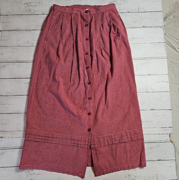 Vintage Bobbie Brooks Red Checked Button Down Skirt Size Medium - Picture 1 of 7
